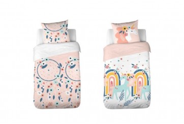 Housse de couette réversible 140x200 cm + 1 taie d'oreiller 63x63 cm Coton Prunellia