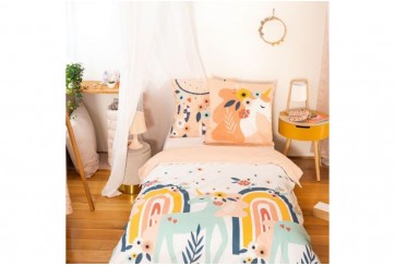 Housse de couette réversible 140x200 cm + 1 taie d'oreiller 63x63 cm Coton Prunellia