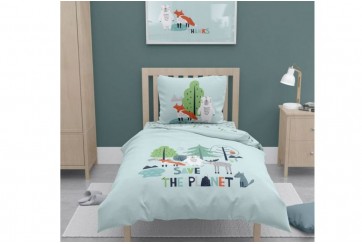 Housse de couette 140x200 + 1 taie d'oreiller 63x63 Coton Bio Save The Planet