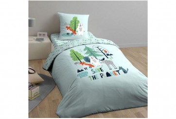 Housse de couette 140x200 + 1 taie d'oreiller 63x63 Coton Bio Save The Planet