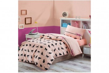 Housse de couette 140x200 + 1 taie d'oreiller 60x60 cm Polycoton Cats