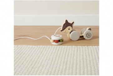 Jouet à tirer en bois enfant, biche multicolore