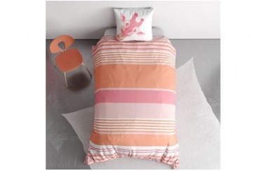 Parure de lit 140x200 cm enfant coton girafe rose