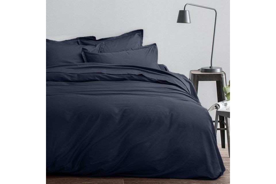 Housse de couette 220x240 + 2 taies d'oreiller - Satin de Coton - Indigo