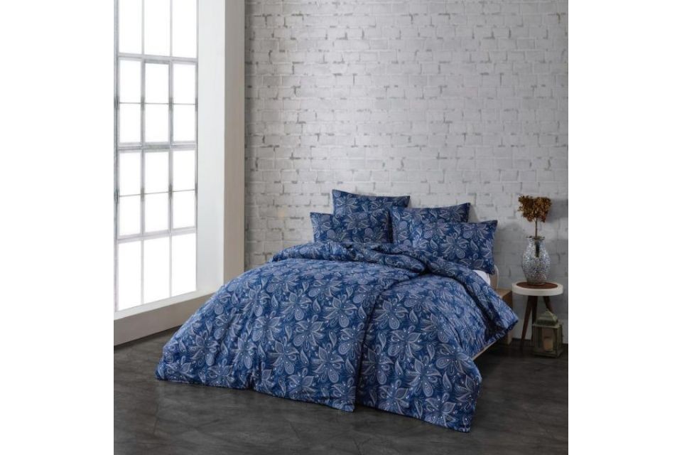 Parure de lit 220x240 cm - 100% Coton - Rory bleu