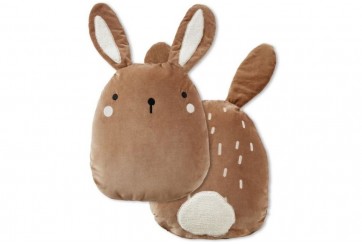 Coussin 40x45 cm Enfant - Motif Lapin Beige Taupe - Velours de coton