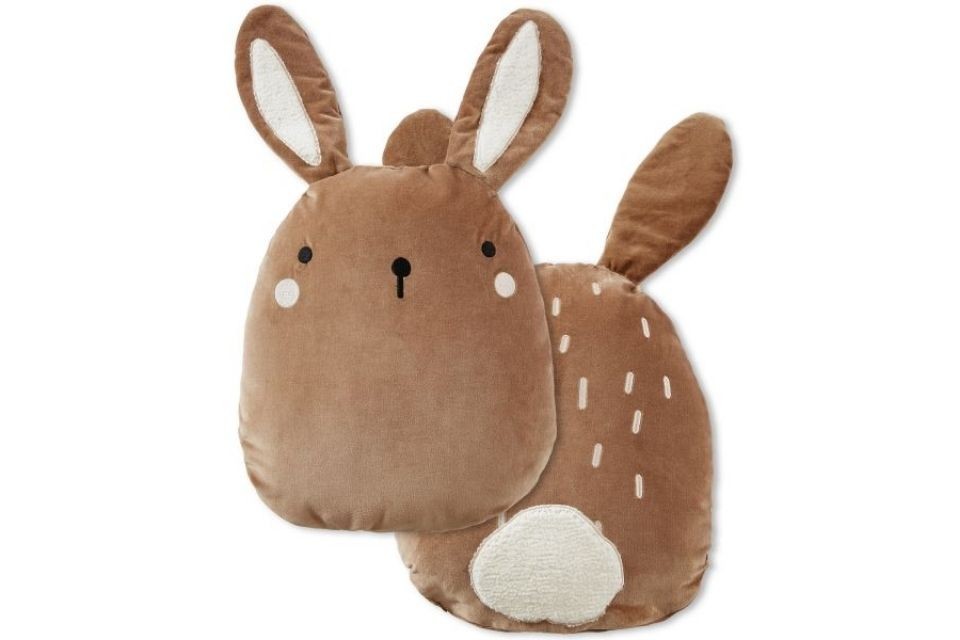 Coussin 40x45 cm Enfant - Motif Lapin Beige Taupe - Velours de coton