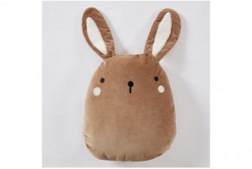 Coussin 40x45 cm Enfant - Motif Lapin Beige Taupe - Velours de coton