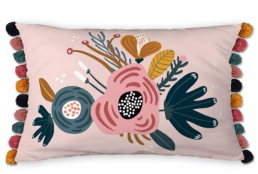 Coussin 30x50 cm Coton Champetre avec pompons