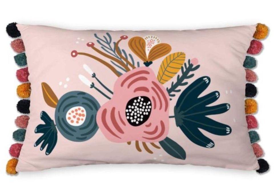 Coussin 30x50 cm Coton Champetre avec pompons