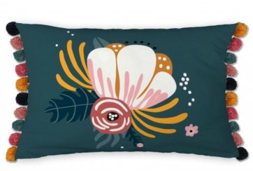 Coussin 30x50 cm Coton Champetre avec pompons