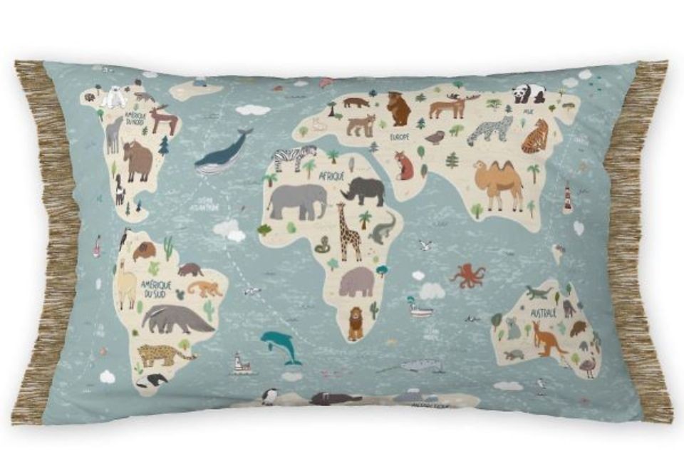 sin 30x50 cm Coton Map – Carte du Monde Animaux