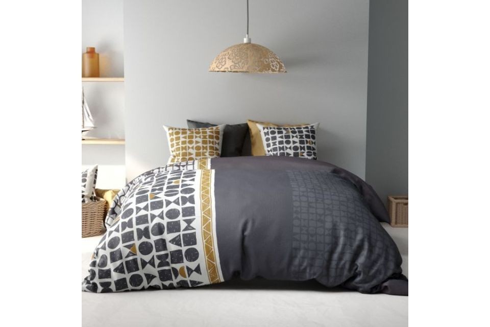 Housse de couette réversible 240x260 cm + taies d'oreiller, coton 57 fils, Union