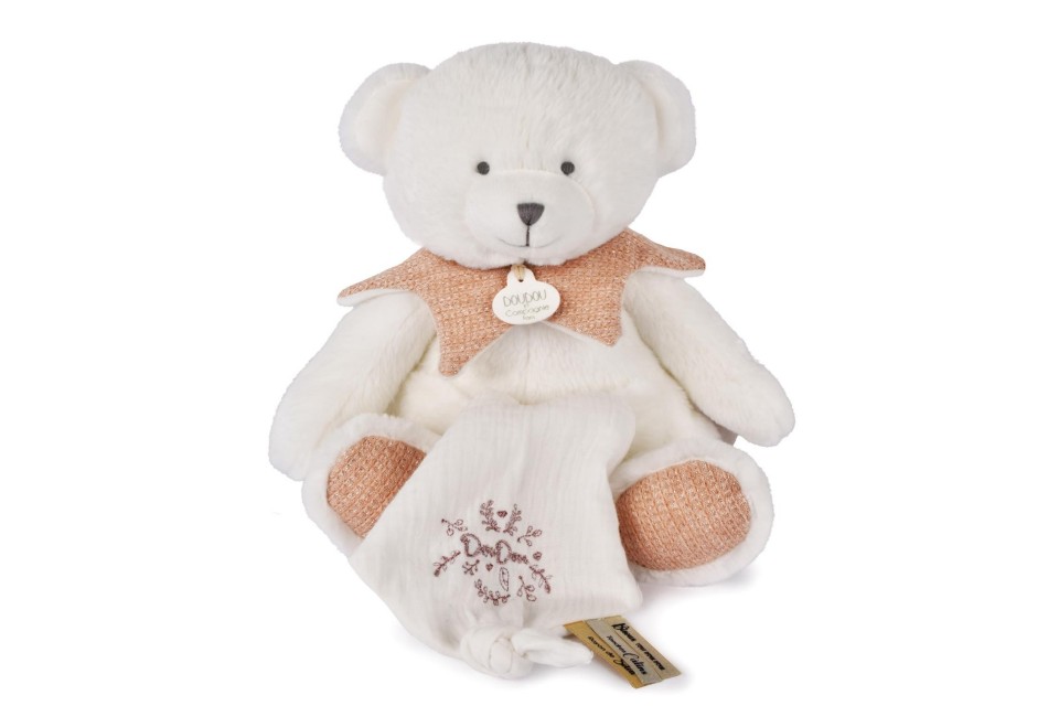 Ours Rose Pantin avec Doudou Mouchoir - Doudou 25 ans