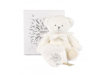 Ours blanc Pantin avec Doudou Mouchoir - Doudou 25 ans