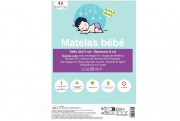 Matelas pour couffin en Bambou avec coins arrondis - 32x72x5