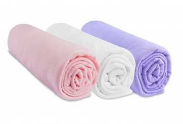 Drap housse 40x80 40x90 Coton Rose Blanc Parme (Lot de 3)