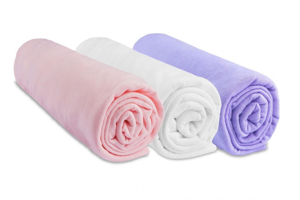 Lot de 3 draps housse jersey coton coloris fille rose blanc parme 40x80 40x90