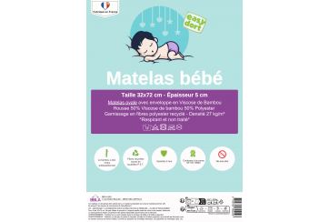 Matelas pour couffin en Bambou avec coins arrondis - 32x72x5