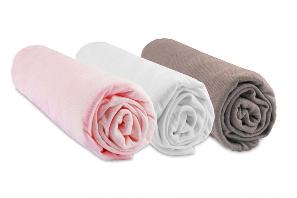 Lot de 3 Draps housse Bambou - 40x80 / 40x90 - rose blanc taupe