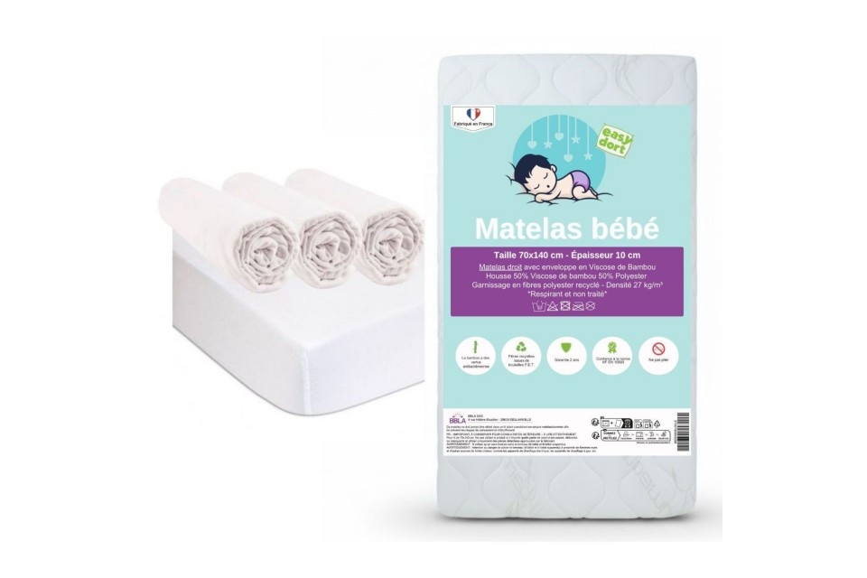 Kit matelas 60x120 berceau + 3 draps housse +2 alèses