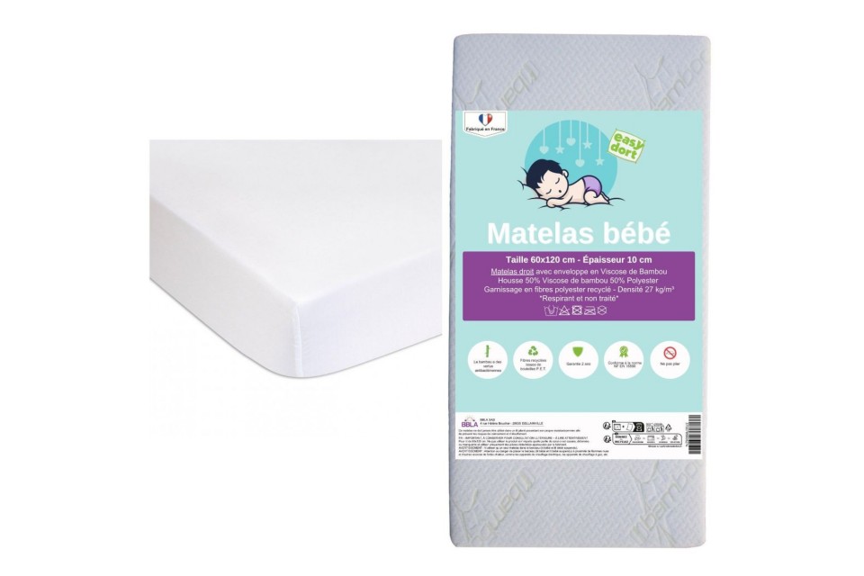 Kit matelas 60x120 + 2 alèses en Coton Bio