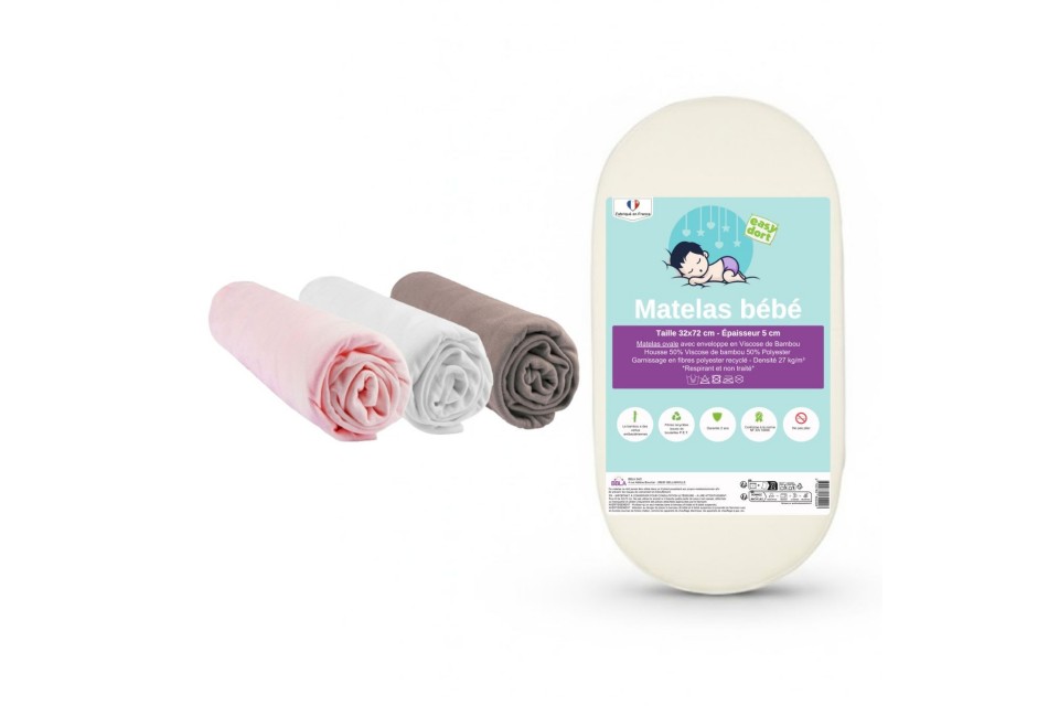 Matelas Couffin 32x72 Bambou + 3 Draps housse 32x72 bambou fille