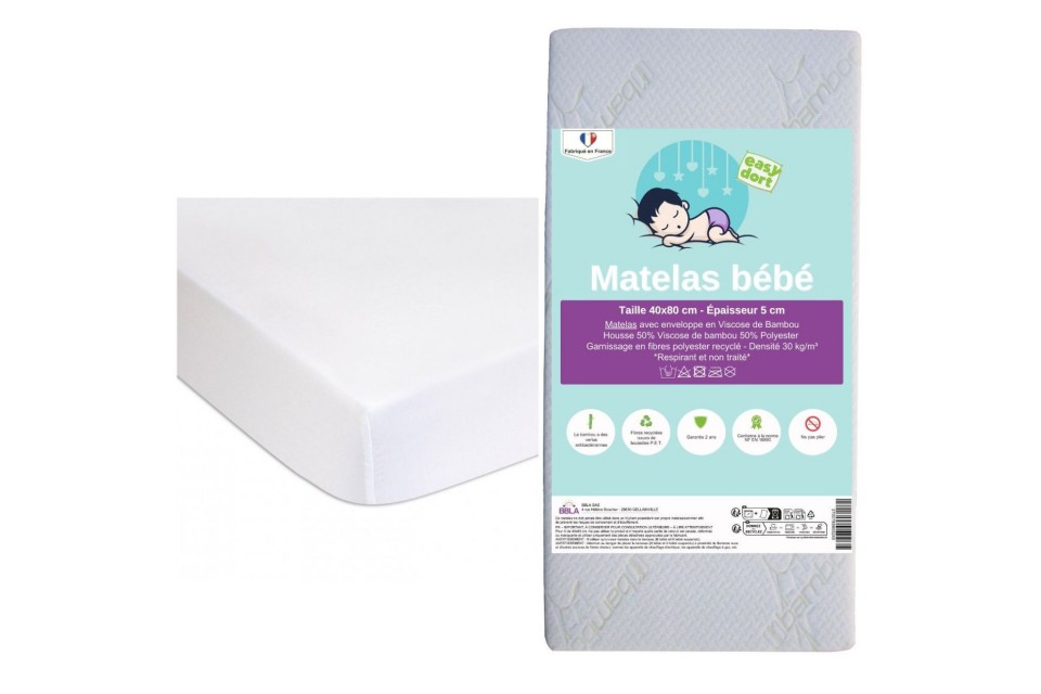Kit matelas 40x80 + 2 alèses en Coton Bio