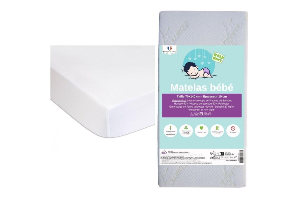 Kit matelas 70x140 + 2 alèses en Coton Bio