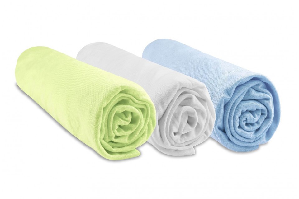 Lot de 3 Draps housse 70x140 Bébé Bambou Anis Blanc Ciel