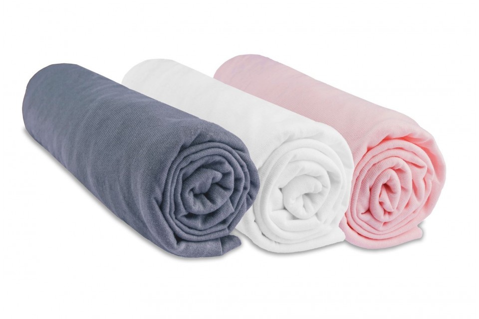 Lot de 3 Draps housse 60x120 Bébé Coton Gris Blanc Rose