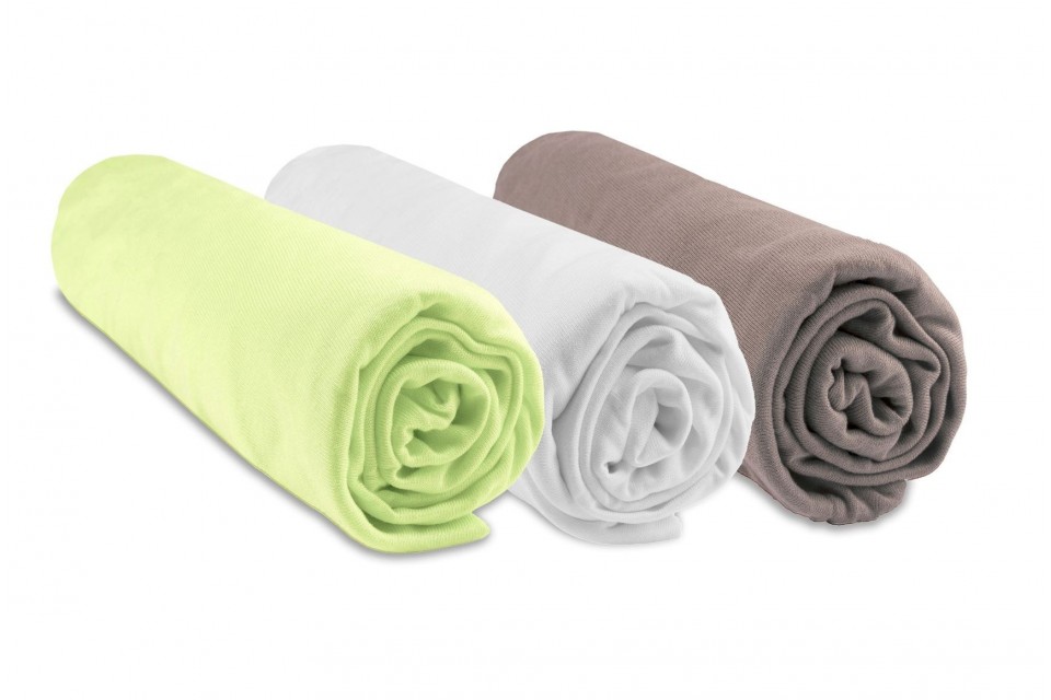 Lot de 3 Draps housse viscose Bambou - 60x120 - anis blanc taupe