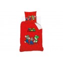 Parure de lit enfant 140x200 cm - 100% Coton - Mario Bros Rouge