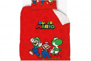 Parure de lit enfant 140x200 cm - 100% Coton - Mario Bros Rouge