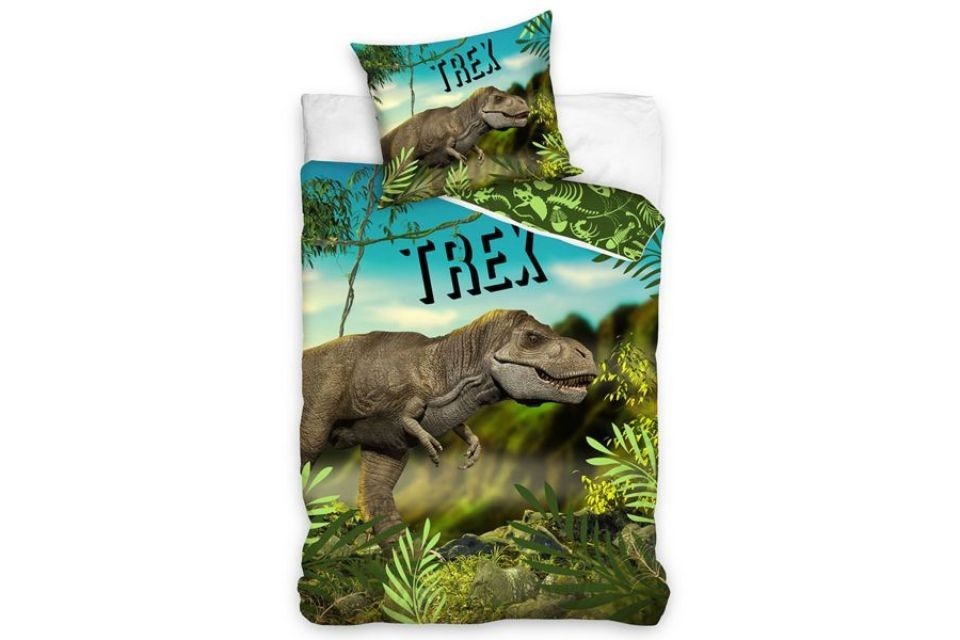 Parure de lit enfant 140x200 cm - 100% Coton -T-rex Dinosaure