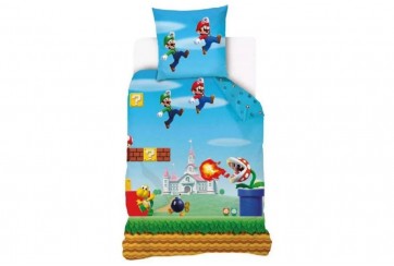 Parure de lit enfant 140x200 cm - 100% Coton - Super Mario Kart