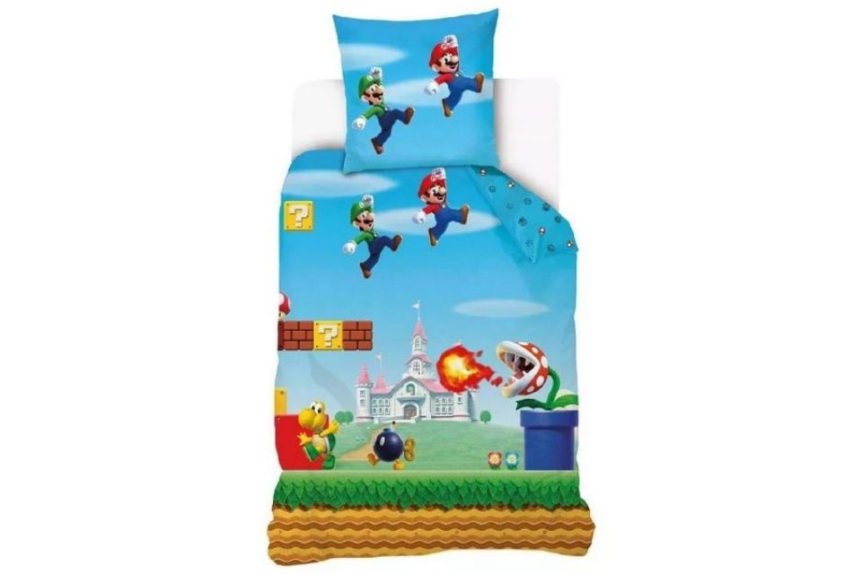 Parure de lit enfant 140x200 cm - 100% Coton - Super Mario Kart