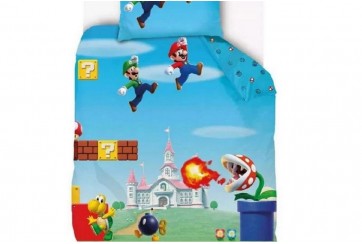 Parure de lit enfant 140x200 cm - 100% Coton - Super Mario Kart