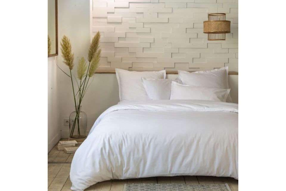 Parure de lit housse de couette avec taies d'oreiller 100% Percale de Coton 80 fils Blanc 240x260 cm