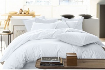 Parure de lit housse de couette avec taies d'oreiller 100% Percale de Coton 80 fils Blanc 240x260 cm