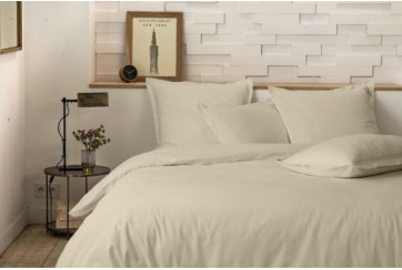 Parure de lit 220x240 cm 100% Percale de Coton 80 fils Écru Naturel