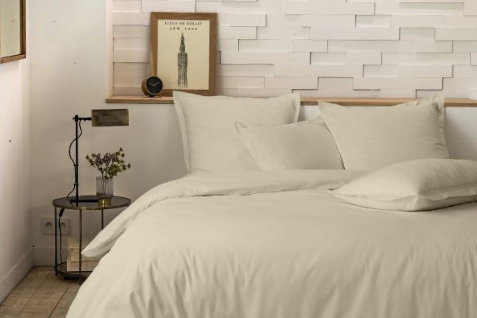 Parure de lit 220x240 cm 100% Percale de Coton 80 fils Écru naturel