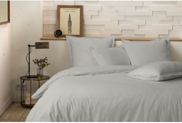 Parure de lit 220x240 cm 100% Percale de Coton 80 fils Gris perle
