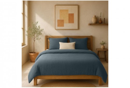 Housse de couette 100% Gaze de Coton Lavé, 220x240 cm - Bleu