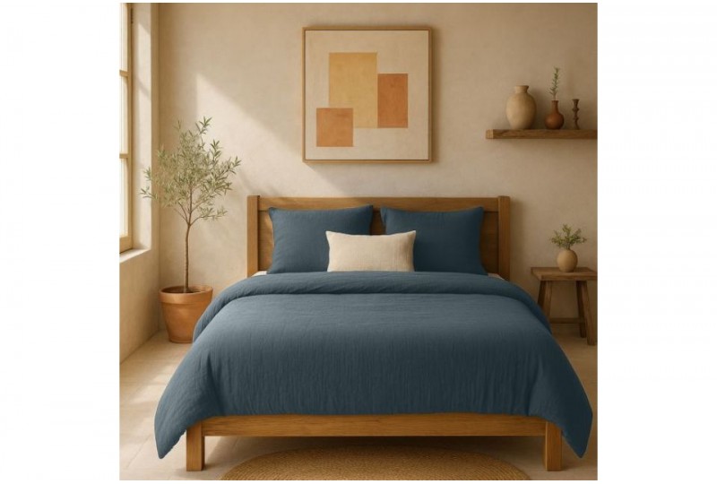 Housse de couette 100% Gaze de Coton Lavé, 220x240 cm - Bleu