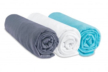 Lot de 3 draps housse jersey coton coloris garçon - gris blanc turquoise 40x80 40x90