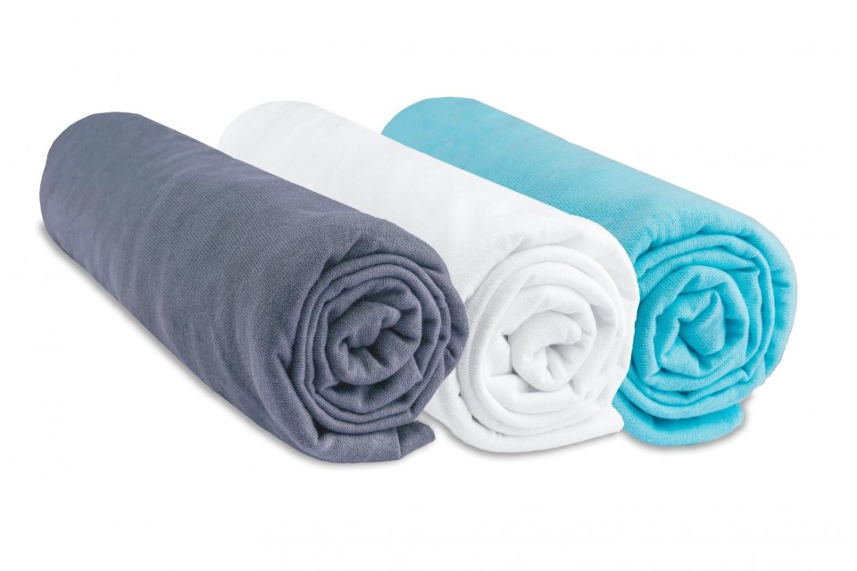 Lot de 3 draps housse jersey coton coloris garçon - gris blanc turquoise 40x80 40x90