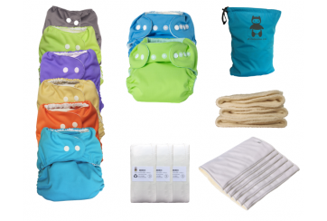 Pack Complet de Couches Lavables - Jour Nuit - Taille Unique (3-15 kg)