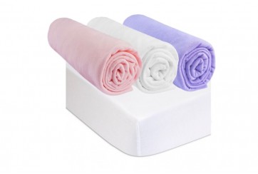 Drap housse 60x120 Bébé Rose Blanc Parme (Lot de 3) + 2 Alèses