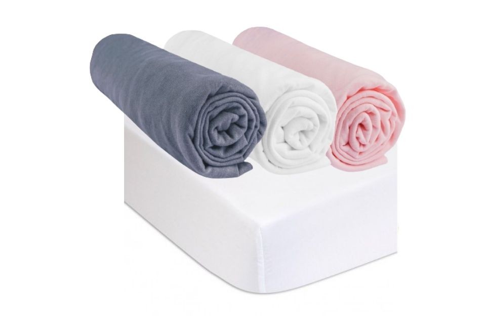 Lot de 3 draps housse jersey coton coloris fille - blanc rose et gris 40x80/90